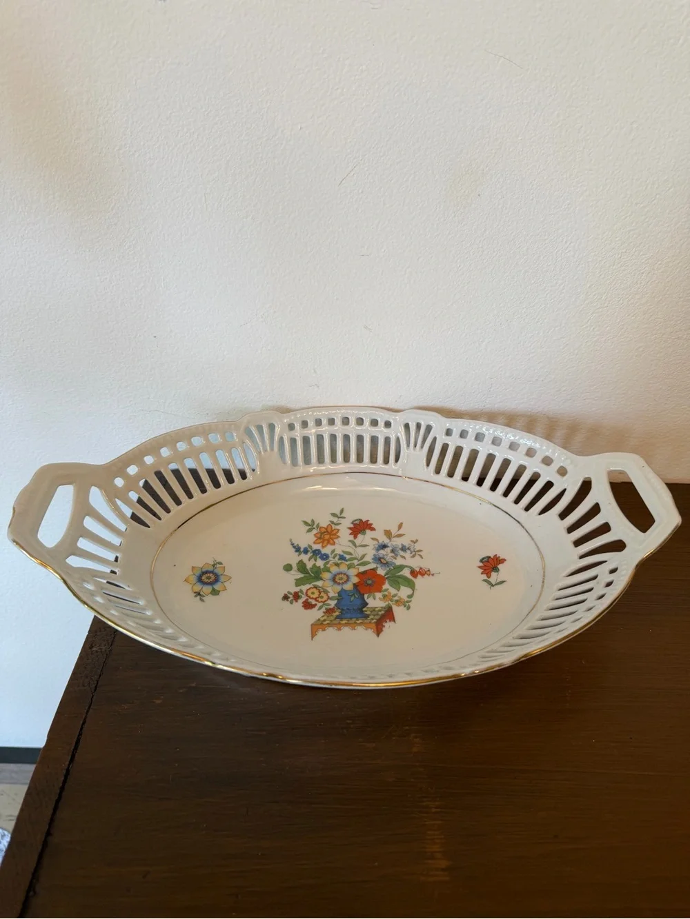 Decorative Floral Porcelain Serving Tray - White with Multicolor Floral Pattern